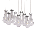 Люстра с 9-ю прозрачными плафонами из стекла в форме капли на прямоугольном потолочном основании цвета хром Lucid Rain  варинант исполнения - 1 | Loft Concept в Костроме