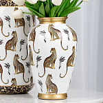 Ваза белая овальная с рисунком леопардов и золотыми акцентами LEOPARD Collection варинант исполнения - 4 | Loft Concept в Костроме