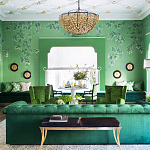 Обои ручная роспись Silk Tree Colourway SC-92 on Emerald Green dyed silk варинант исполнения - 1 | Loft Concept в Костроме