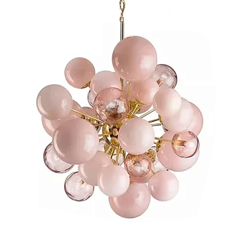 Люстра розовые шары на золотом каркасе Pink Light Bubbles Розовый Люстра розовые шары на золотом каркасе Pink Light Bubbles Розовый в Костроме | Loft Concept