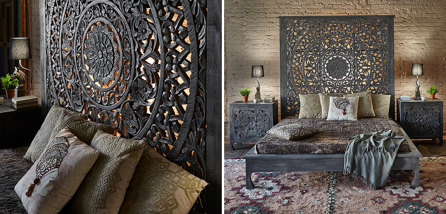 Кровать Indian Antique White Furniture Sarita Bed серый Кровать Indian Antique White Furniture Sarita Bed серый - Loft-Concept в Костроме