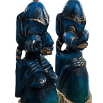 Комплект из 2-х деревянных статуэток Asmat Straw Headdress Statuettes Blue варинант исполнения - 6 | Loft Concept в Костроме