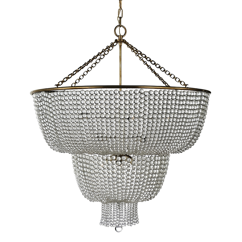 Люстра двухъярусная со стеклянными бусами Glass Bead Chandelier Латунь Прозрачный Серебряный в Костроме | Loft Concept 