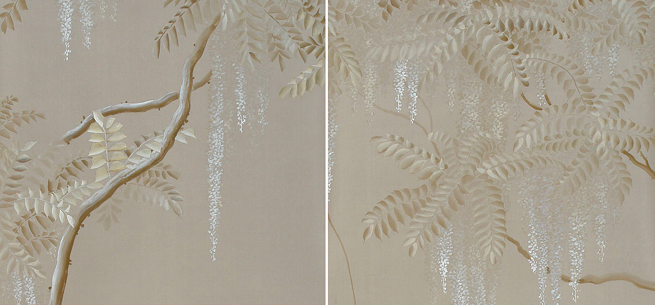Обои ручная роспись Wisteria Limewash on Lead Grey dyed silk Обои ручная роспись Wisteria Limewash on Lead Grey dyed silk - Loft-Concept в Костроме