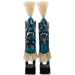 Комплект из 2-х деревянных статуэток Asmat Straw Headdress Statuettes Blue варинант исполнения - 5 | Loft Concept в Костроме