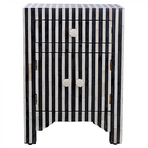 Тумба инкрустация костью Inlaid Bone Stripes чёрно-белые полосы