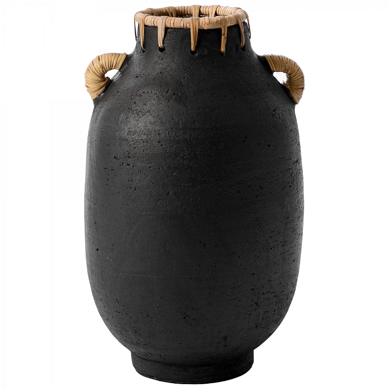 Ваза Vase Ceramic & Rattan Черный в Костроме | Loft Concept 