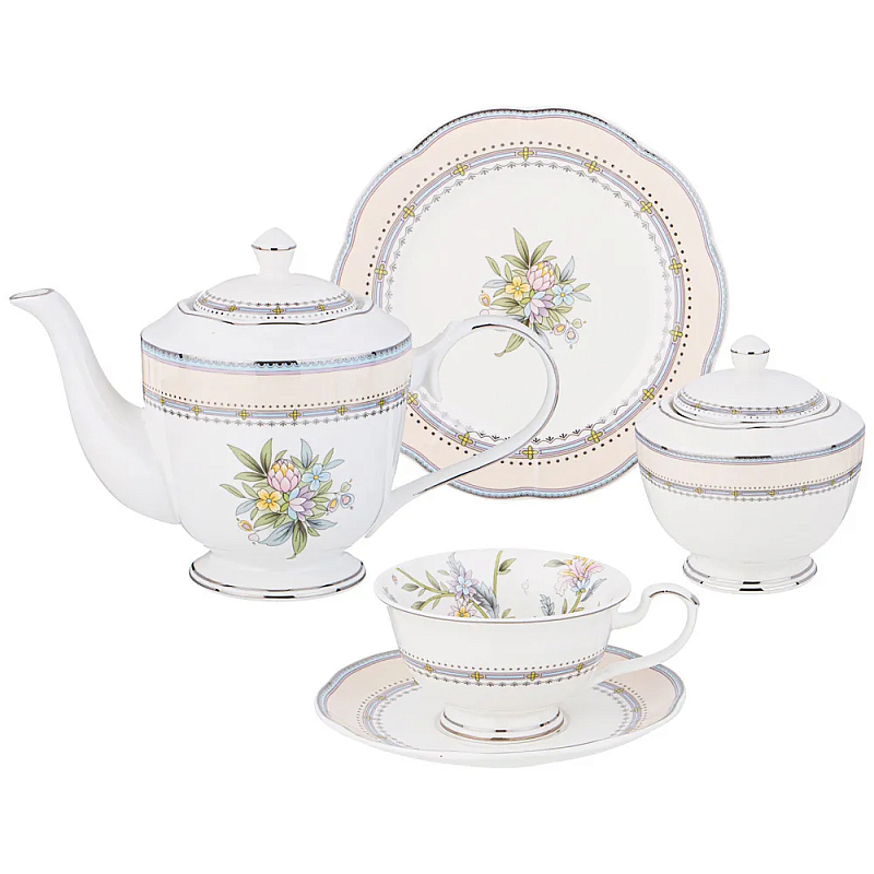 Чайный сервиз из фарфора на 6 персон 20 предметов Tea Flower Set Мульти Чайный сервиз из фарфора на 6 персон 20 предметов Tea Flower Set Мульти в Костроме | Loft Concept