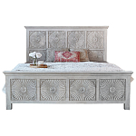 Двуспальная кровать из массива манго с резьбой Olan Grey Mango Bed варинант исполнения - 1 | Loft Concept в Костроме