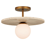 Потолочный светильник из травертина с плафоном из белого матового стекла Marble Glow варинант исполнения - 2 | Loft Concept в Костроме