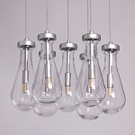 Люстра с 7-ю прозрачными плафонами из стекла в форме капли на круглом потолочном основании цвета хром Lucid Rain  варинант исполнения - 4 | Loft Concept в Костроме