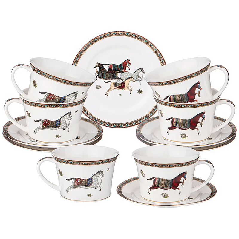 Чайный набор из фарфора с изображением лошадей Porcelain Horse Set Белый Мульти Чайный набор из фарфора с изображением лошадей Porcelain Horse Set Белый Мульти в Костроме | Loft Concept