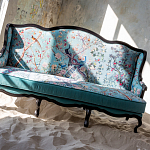 Трехместный диван из натурального бука бирюзовый с изображением птиц и цветов Turquoise Chinoiserie Garden Sofa варинант исполнения - 11 | Loft Concept в Костроме