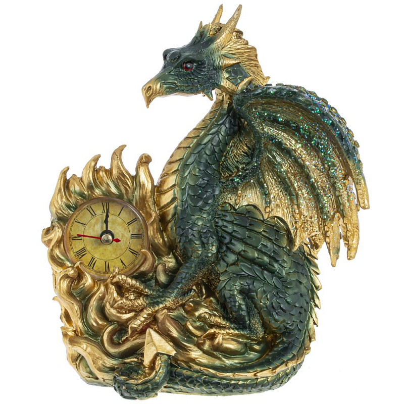 Часы в виде дракона Green Gold Dragon Clock Золотой Зеленый в Костроме | Loft Concept 