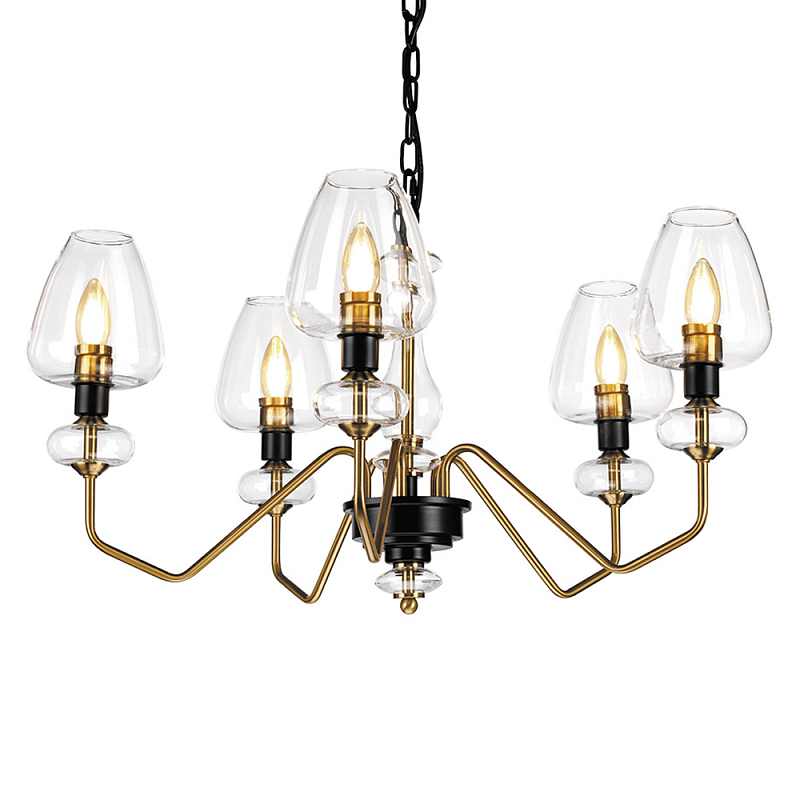  Люстра с 5-ю стеклянными плафонами в форме бокалов и угловыми кронштейнами Elstead Lighting Черный Прозрачное Стекло Латунь в Костроме | Loft Concept 