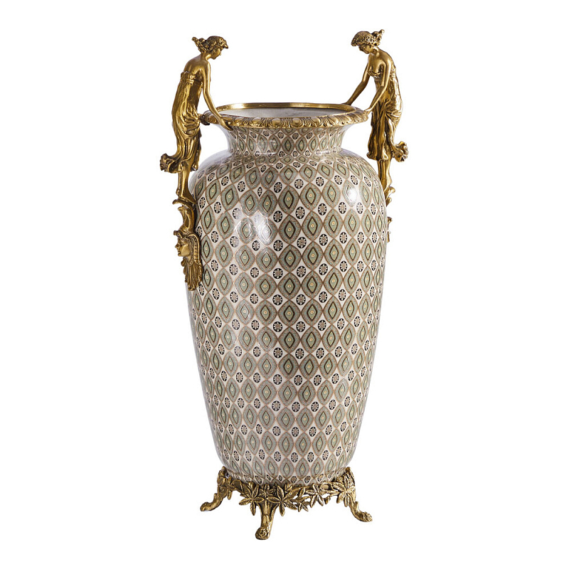 Ваза из фарфора декорированная ручками в виде девушек Paradise Maiden Бронза Мульти в Костроме | Loft Concept 