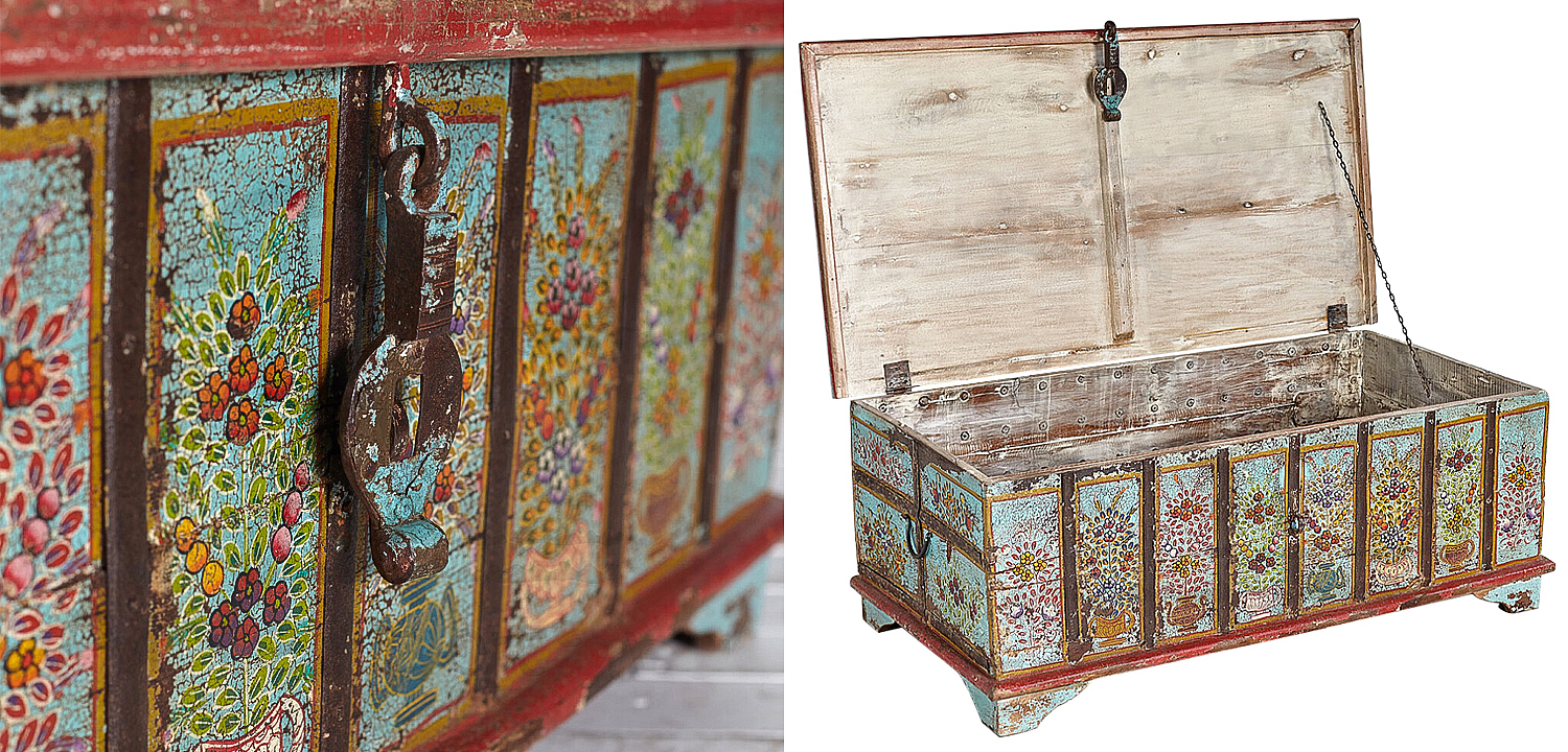 Сундук ручная роспись Pran Antique Indian Painted Chest Сундук ручная роспись Pran Antique Indian Painted Chest - Loft-Concept в Костроме