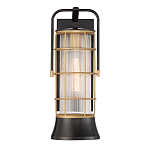 Настенный фонарь цилиндрической формы с рифленым стеклом в золотом каркасе на черном прямоугольном основании Eurofase варинант исполнения - 2 | Loft Concept в Костроме