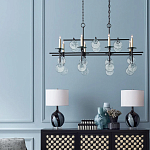 Люстра линейная черная с круглыми прозрачными подвесками  Horizontal Rectangular Chandelier варинант исполнения - 2 | Loft Concept в Костроме