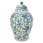 Ваза с крышкой и зелено-голубым цветочным узором на белом фоне Blue & White Ornament варинант исполнения - 1 | Loft Concept в Костроме