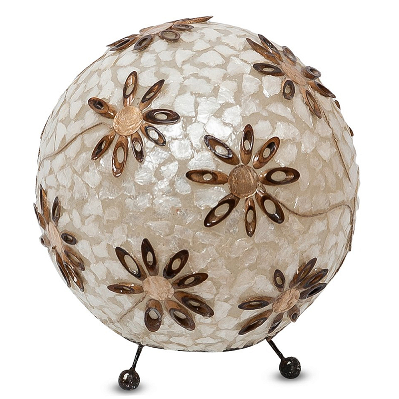 Настольная лампа из перламутра на металлическом каркасе Indonesian Ball Коричневый Черный матовый Перламутровый Настольная лампа из перламутра на металлическом каркасе Indonesian Ball Коричневый Черный матовый Перламутровый в Костроме | Loft Concept