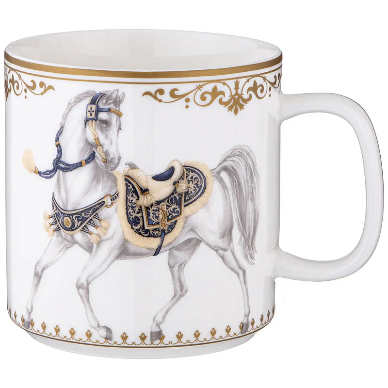 Кружка из фарфора белая с изображением лошади 400 мл Porcelain Horse Set Белый Синий Золотой Кружка из фарфора белая с изображением лошади 400 мл Porcelain Horse Set Белый Синий Золотой в Костроме | Loft Concept