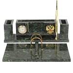 Настольный письменный набор из змеевика с подставкой под календарь и часами Successful Leader варинант исполнения - 1 | Loft Concept в Костроме