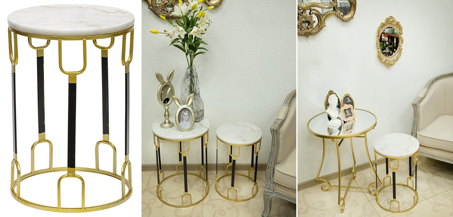Приставной стол Dorius Side Table white marble high Приставной стол Dorius Side Table white marble high - Loft-Concept в Костроме