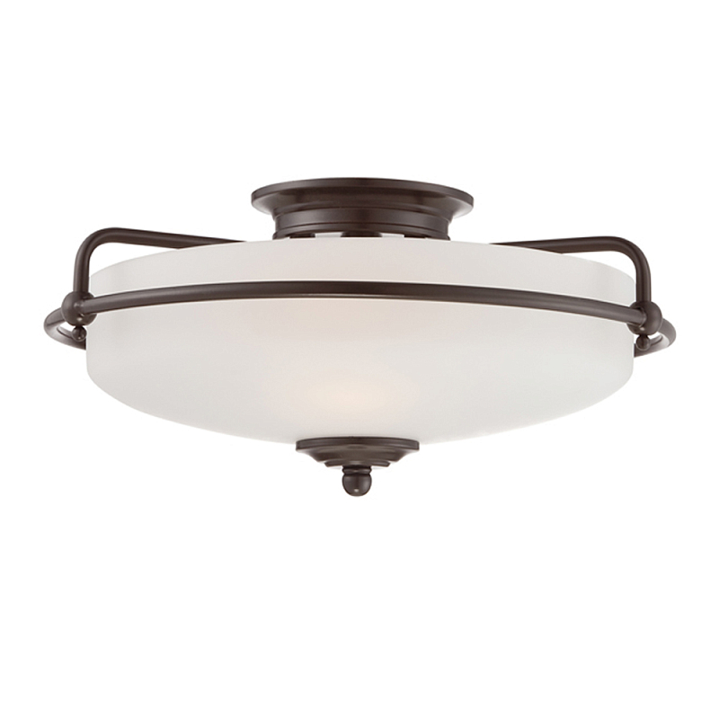 Потолочный светильник со стеклянным плафоном на изогнутых кронштейнах Quoizel  Бронза Белый Хром Латунь Прозрачное Стекло в Костроме | Loft Concept 