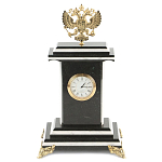 Часы настольные бронзовые с Гербом России из натурального камня Змевик Stone Clock варинант исполнения - 1 | Loft Concept в Костроме