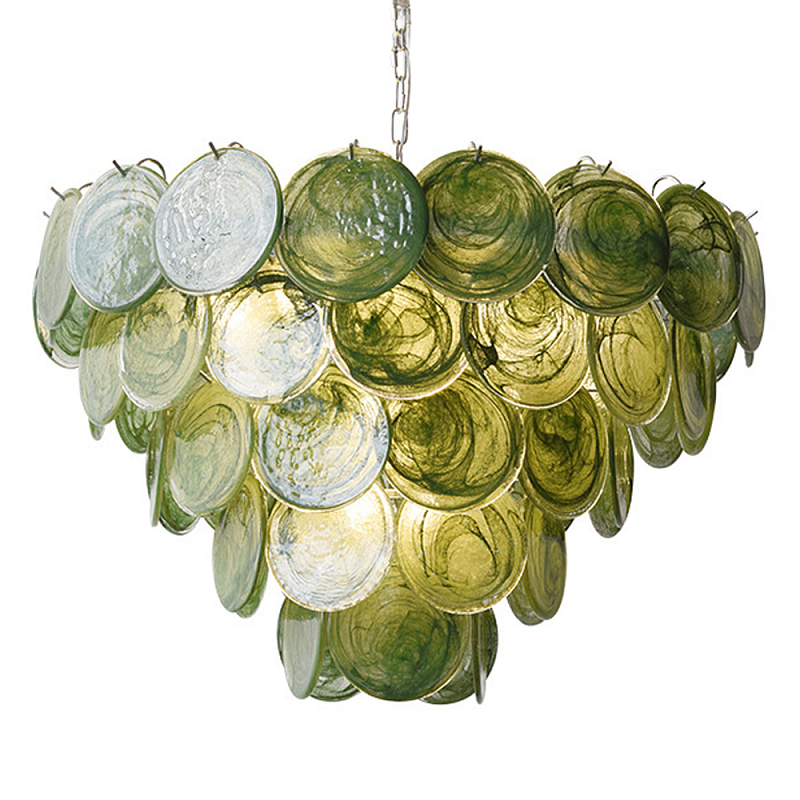 Люстра из зеленых стеклянных дисков с перламутровым эффектом Green Glowing Glaze Зеленый Серебряный в Костроме | Loft Concept 