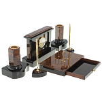 Настольный письменный набор с часами из природного камня обсидиана Royal Stone варинант исполнения - 3 | Loft Concept в Костроме