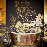 Обои ручная роспись в стиле Арт-деко Rateau Original colourway on Deep Rich Gold gilded paper варинант исполнения - 1 | Loft Concept в Костроме