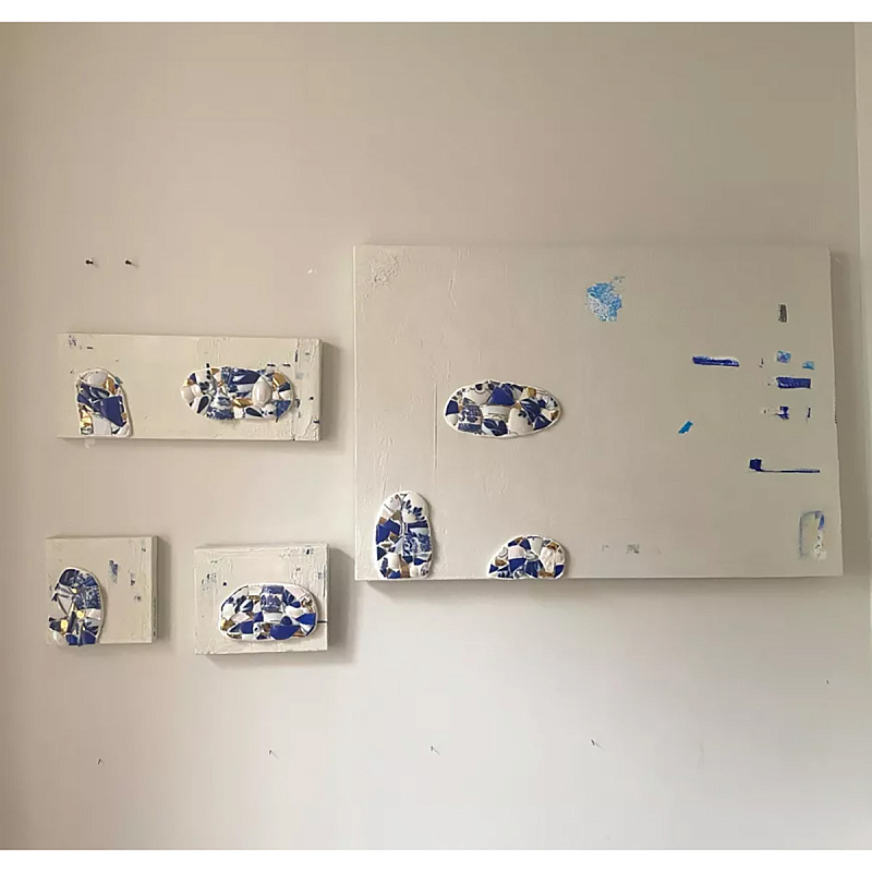 Панно «Fragments» Белый Золотой Синий Голубой Панно «Fragments» Белый Золотой Синий Голубой в Костроме | Loft Concept
