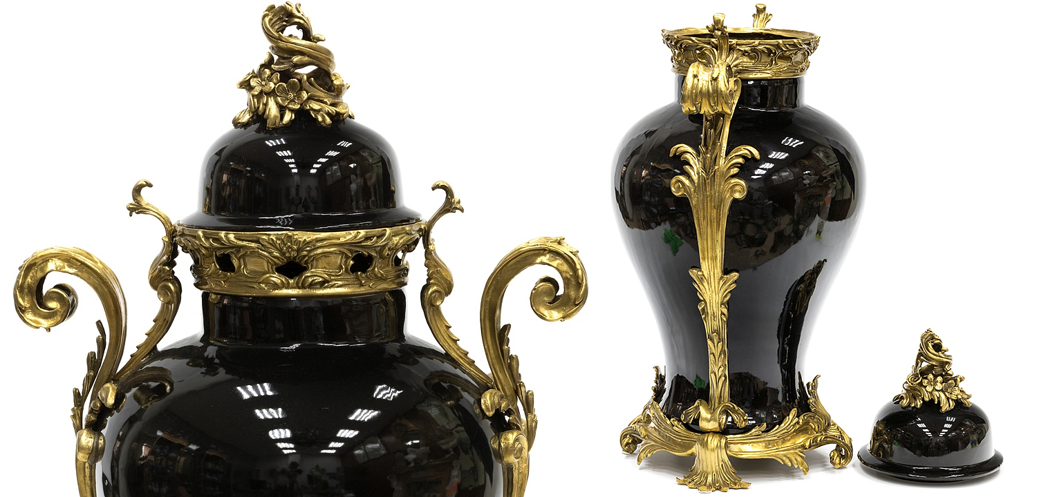 Большая ваза Selenia Black Vase Bronze Patterns Большая ваза Selenia Black Vase Bronze Patterns - Loft-Concept в Костроме