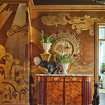 Обои ручная роспись в стиле Арт-деко Deco Dawn Bas Relief on Deep Rich Gold gilded paper варинант исполнения - 2 | Loft Concept в Костроме