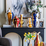 Ваза с крышкой и мазками синего и золого цвета на белом фоне Chinoiserie Ceramics варинант исполнения - 6 | Loft Concept в Костроме