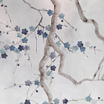 Обои ручная роспись Plum Blossom Inky Hokusai on Sterling Silver gilded silk варинант исполнения - 2 | Loft Concept в Костроме