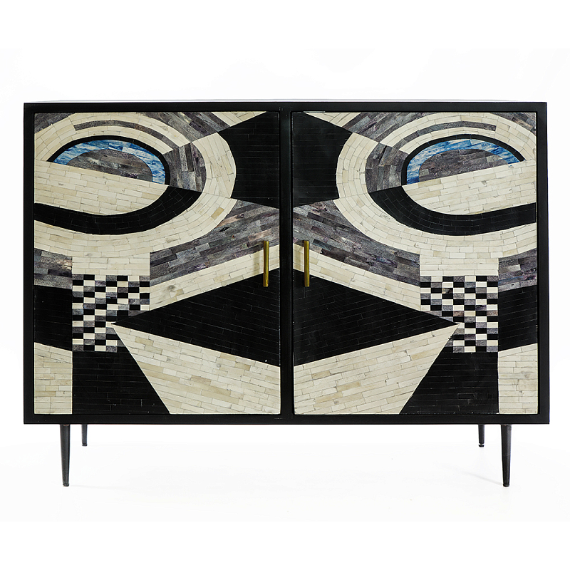 Буфет в гостиную с инкрустацией  Bone Inlay sideboard - 2 doors ivory ( слоновая кость ) Черный Голубой в Костроме | Loft Concept 