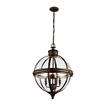 Подвесной светильник бронзового цвета с прозрачным стеклянным плафоном в форме шара в индустриальном стиле на цепи 4 лампы Feiss варинант исполнения - 2 | Loft Concept в Костроме