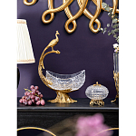 Чаша из прозрачного стекла на бронзовой подставке в виде павлина с рельефным хвостом Eden Garden варинант исполнения - 3 | Loft Concept в Костроме