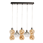 Люстра с 3-мя плафонами волнообразной формы цвета янтарь и 2-мя прозрачными шарообразными плафонами Lucid Rain  варинант исполнения - 2 | Loft Concept в Костроме