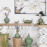 Кувшин зеленого цвета из фарфора с бронзовой крышкой и изогнутой ручкой Eden Garden porcelain and bronze варинант исполнения - 3 | Loft Concept в Костроме