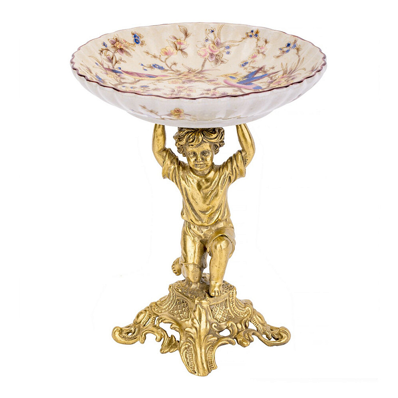 Чаша с цветочным орнаментом на ножке в виде бронзового ангела Eden Garden Мульти Бронза в Костроме | Loft Concept 