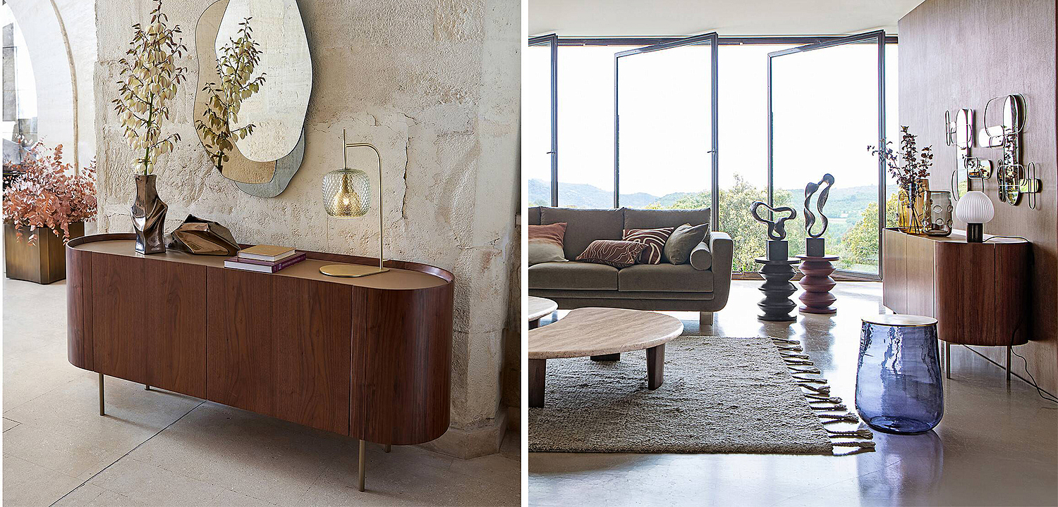 Комод округлой формы Walnut and Leather массив ореха и столешница из натуральной кожи Комод округлой формы Walnut and Leather массив ореха и столешница из натуральной кожи - Loft-Concept в Костроме