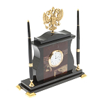 Часы настольные с Гербом России и 2-мя шариковыми ручками в комплекте Stone Clock варинант исполнения - 6 | Loft Concept в Костроме