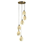 Подвесной светильник светодиодный с 6-ю белыми плафонами в виде цветов Flower Light Gold варинант исполнения - 1 | Loft Concept в Костроме