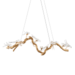 Люстра подвесная линейная с прозрачными стеклянными птичками на ветвях Serip Voa варинант исполнения - 1 | Loft Concept в Костроме
