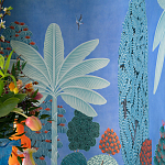 Обои ручная роспись Malwa Special Colourway on blue painted Xuan paper варинант исполнения - 2 | Loft Concept в Костроме