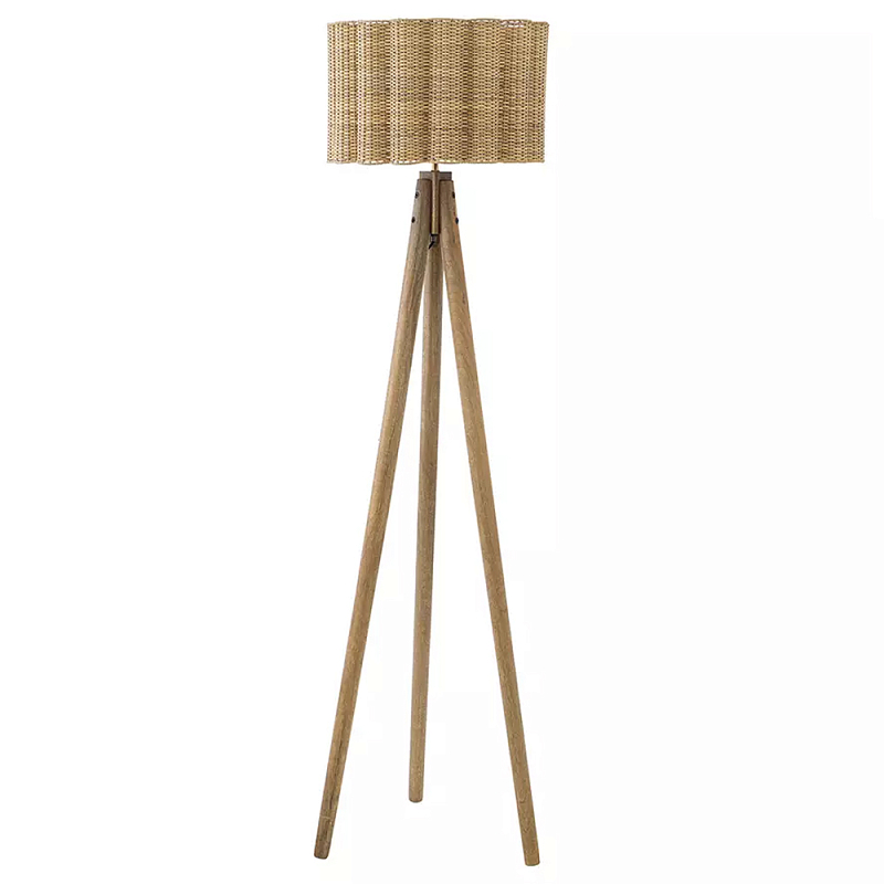 Торшер с плетеным абажуром на основании в виде треноги Lamp with Wicker Lampshade Бежевый Торшер с плетеным абажуром на основании в виде треноги Lamp with Wicker Lampshade Бежевый в Костроме | Loft Concept